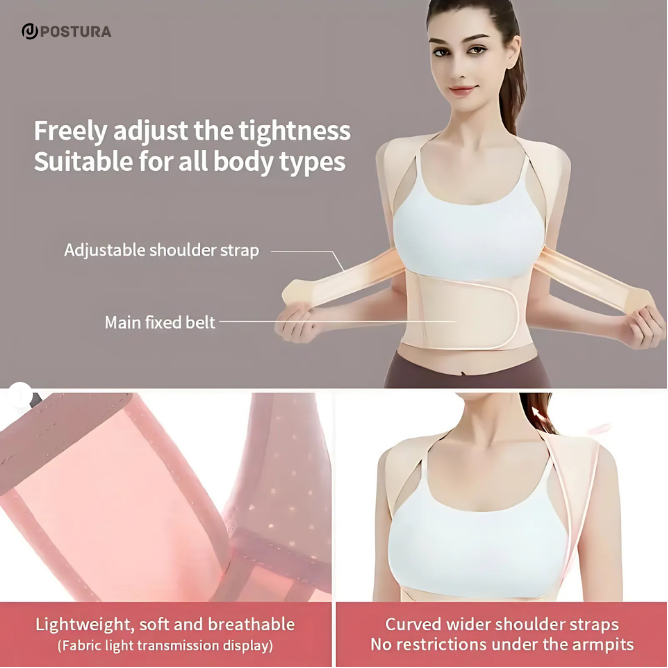 Postura Spine Support Corrector for Men and Women, Shoulder Straightener, Adjustable Full Back Support, Upper and Lower Back Pain Relief