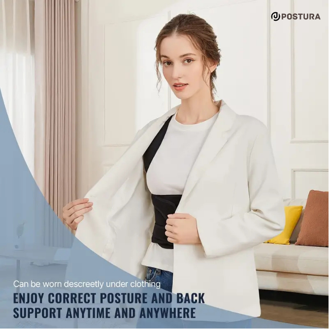 Postura Spine Support Corrector for Men and Women, Shoulder Straightener, Adjustable Full Back Support, Upper and Lower Back Pain Relief